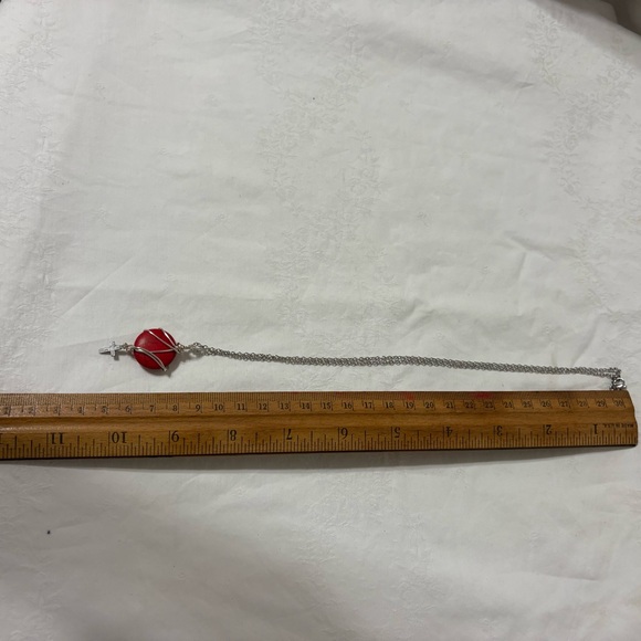 Silver Wrapped Red Stone Necklace with Cross Charm - Picture 6 of 7